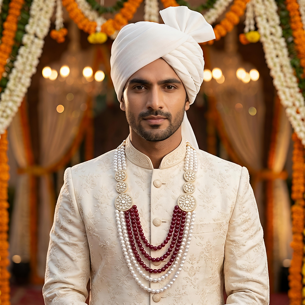 Thumbnail: groom sherwani mala with pearls and beads for Indian wedding attire