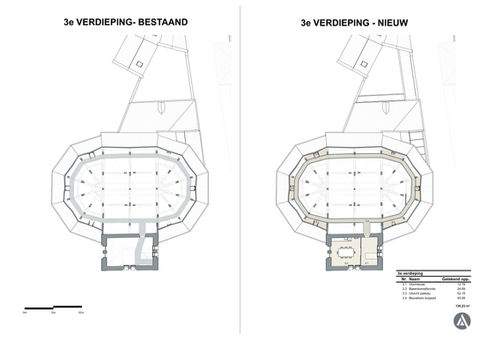 Plattegrond 3e verdieping - Oude en nieuwe situatie