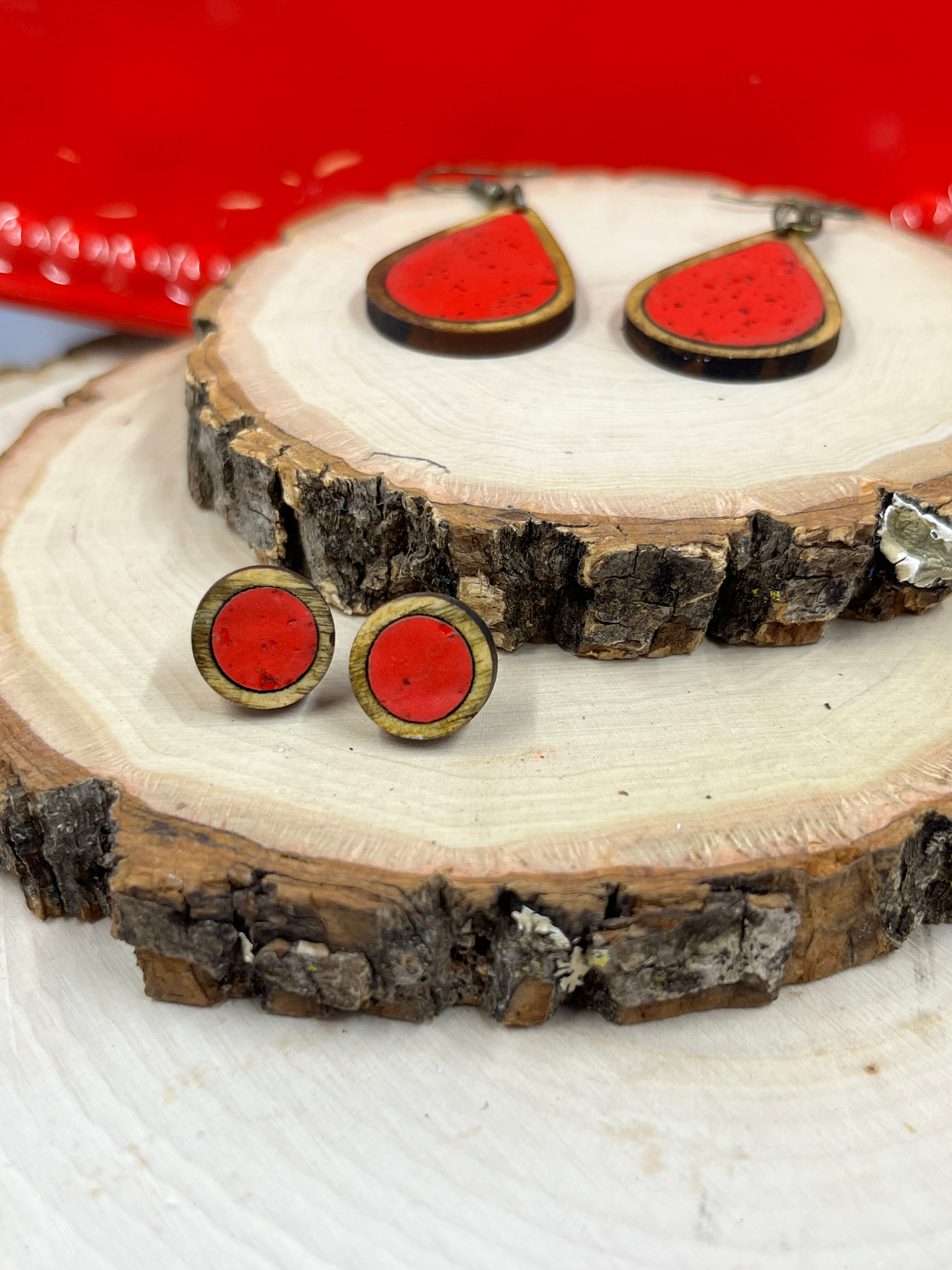 Cork and Wood Inlay Earrings