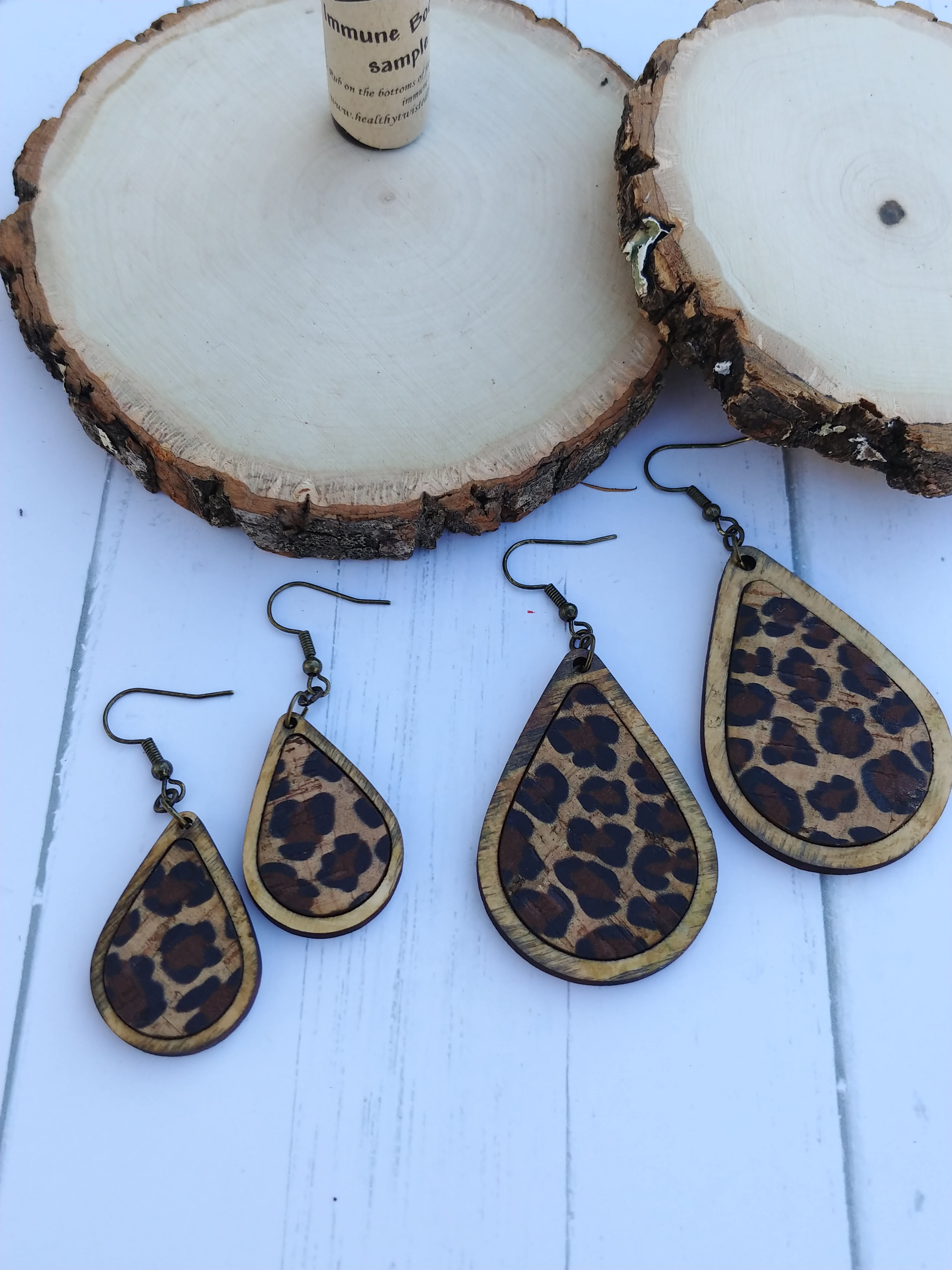 Cheetah Print Cork and Wood Dangle