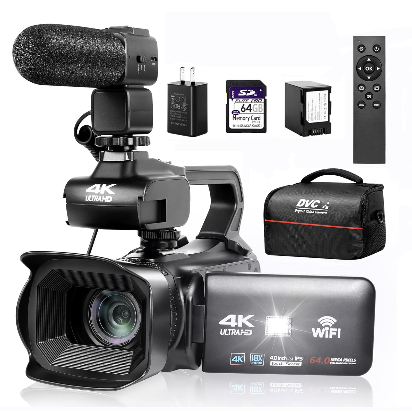 Lierhyt Upgrade 4K UHD Video Camera Camcorder with Mic 18X Digital Zoom Auto-Foc