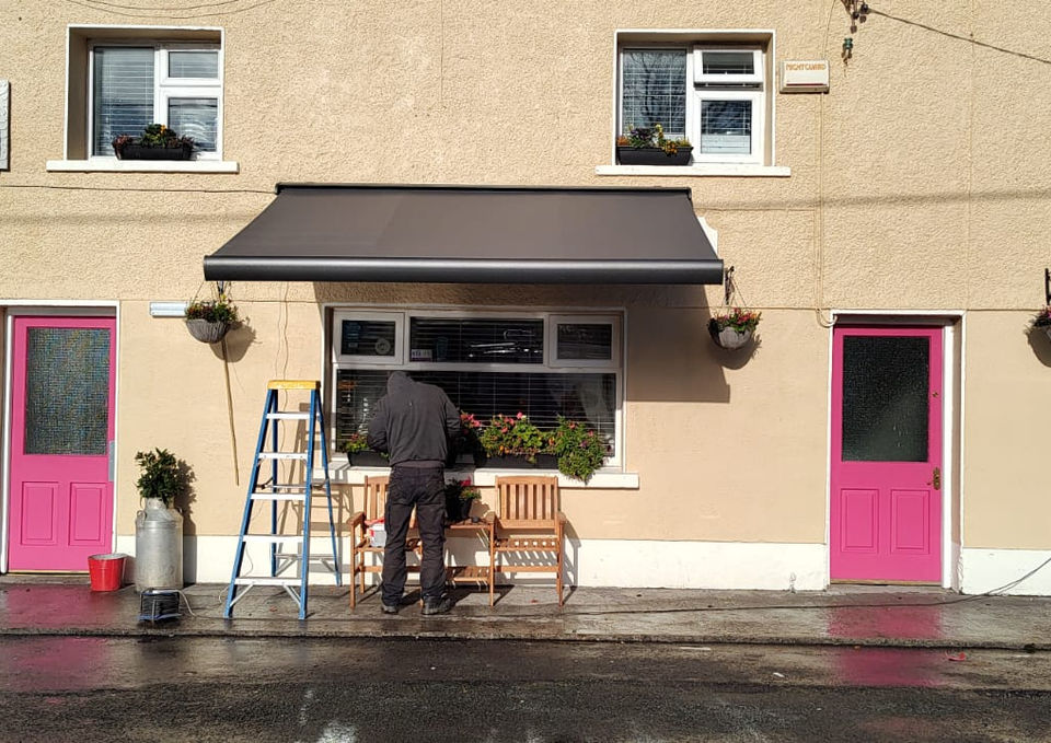 Retractable Awning Left Side View for Eddie Ned's Cafe in Galway