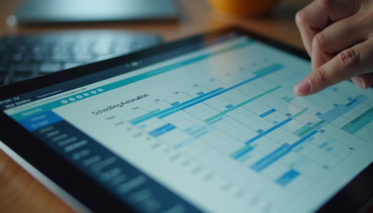 Close-up view of a tablet showing automated scheduling software for small business