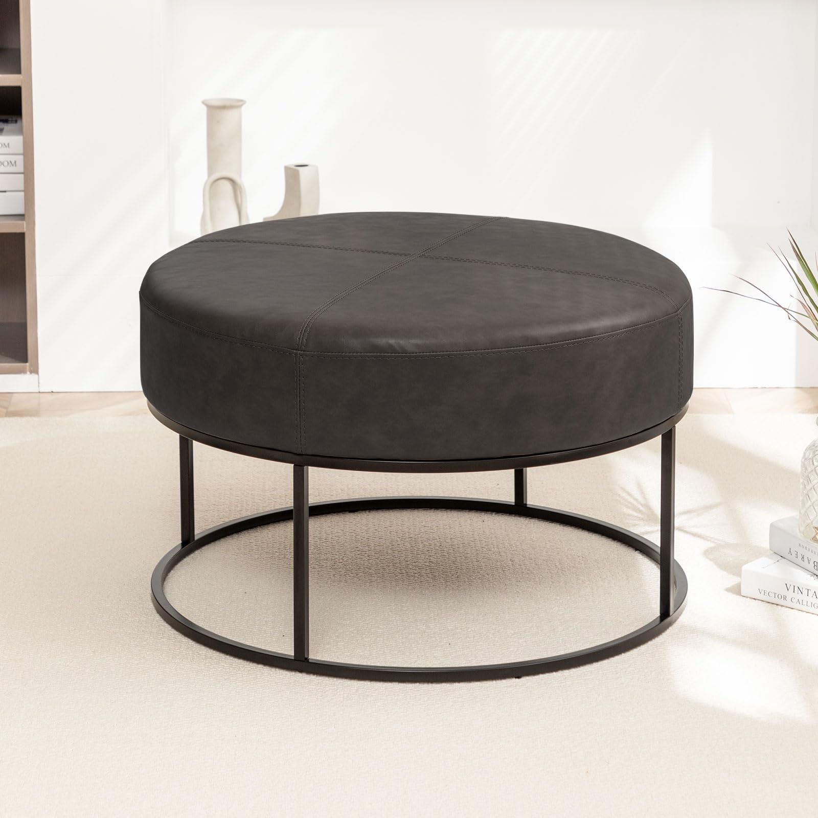 BALIAA Modern Round Coffee Table, Farmhouse Ottoman for Living Room, Large Vinta