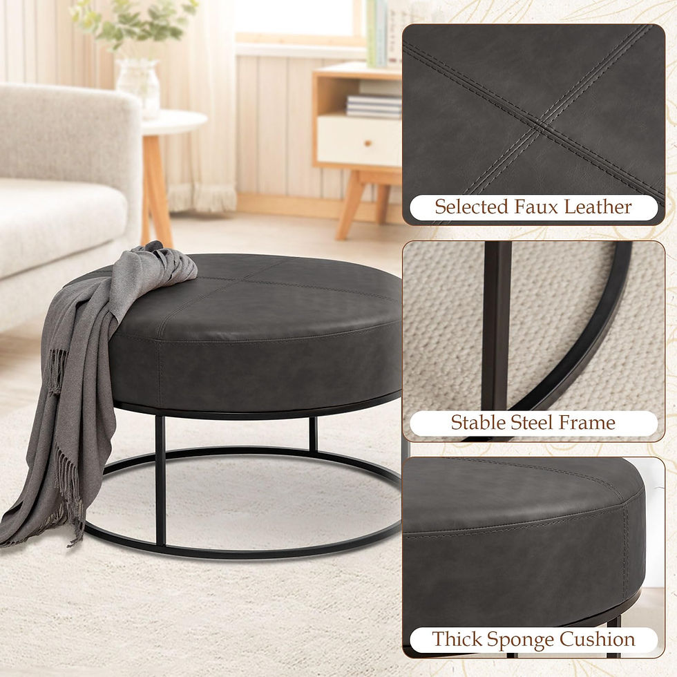 Thumbnail: BALIAA Modern Round Coffee Table, Farmhouse Ottoman for Living Room, Large Vinta