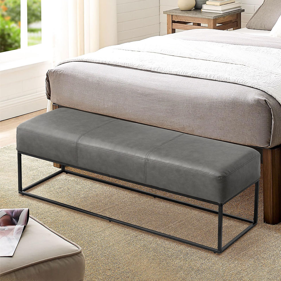 Thumbnail: BALIAA Entryway Bench for Bedroom End of Bed, Modern Ottoman with Faux Leather U