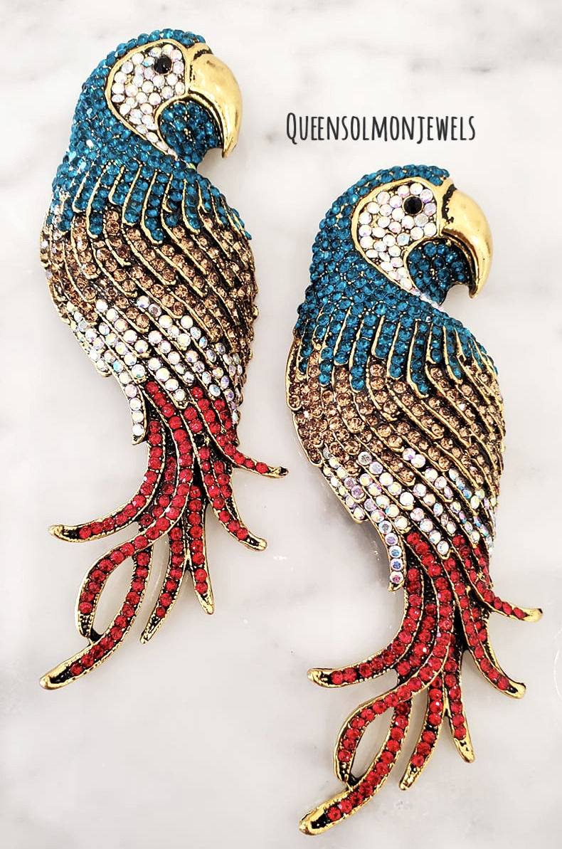 Red & Blue Parrot Earrings
