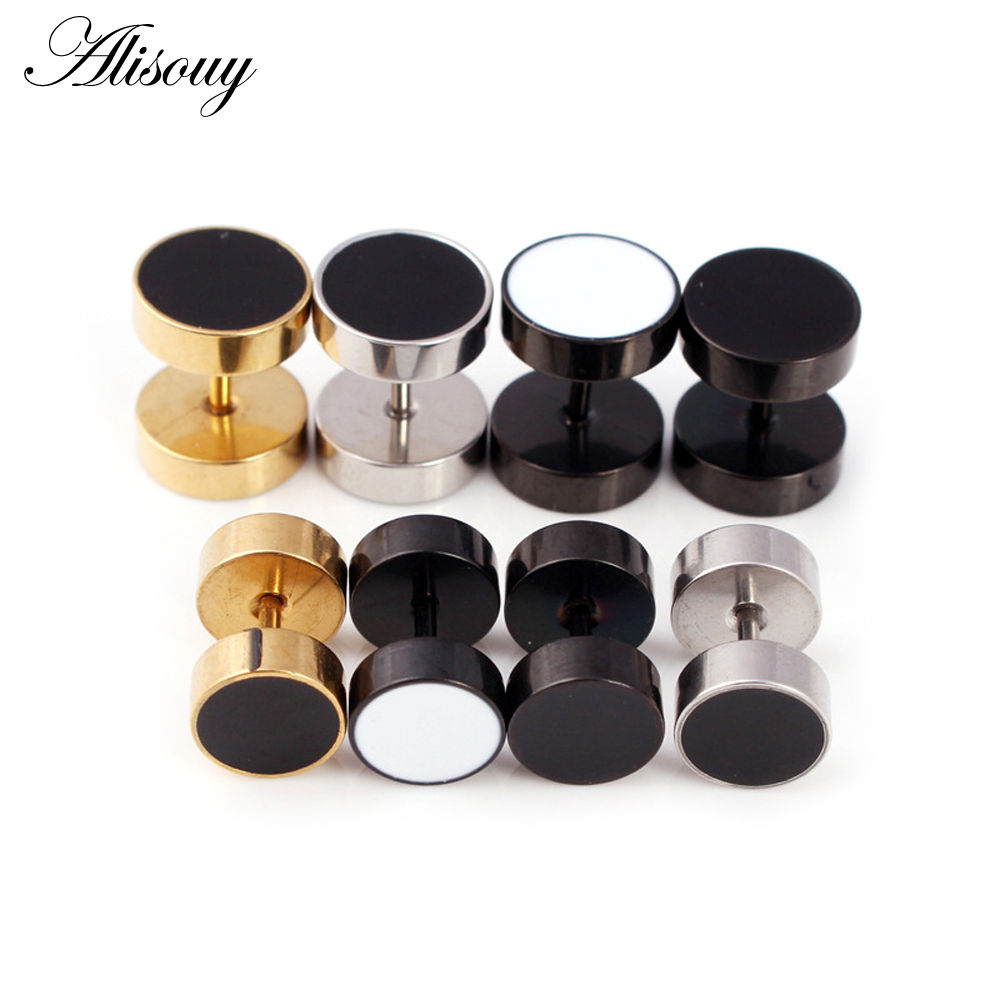 Alisouy 2pcs Drip Oil Round Barbell Body Piercing Jewelry Fake Ear Plug Tunnels