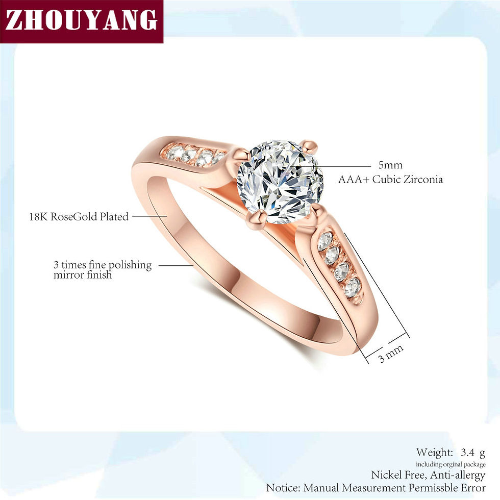 Miniatura: Anel para Noivado e Casamento ZHOUYANG – Cravação em Garra, Zircônia, ouro rosé.