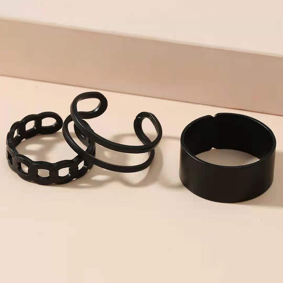 Miniatura: 3PCS Black Ring Joint Finger Chain Adjustable Jewelry Anneaux for Men Women Goth