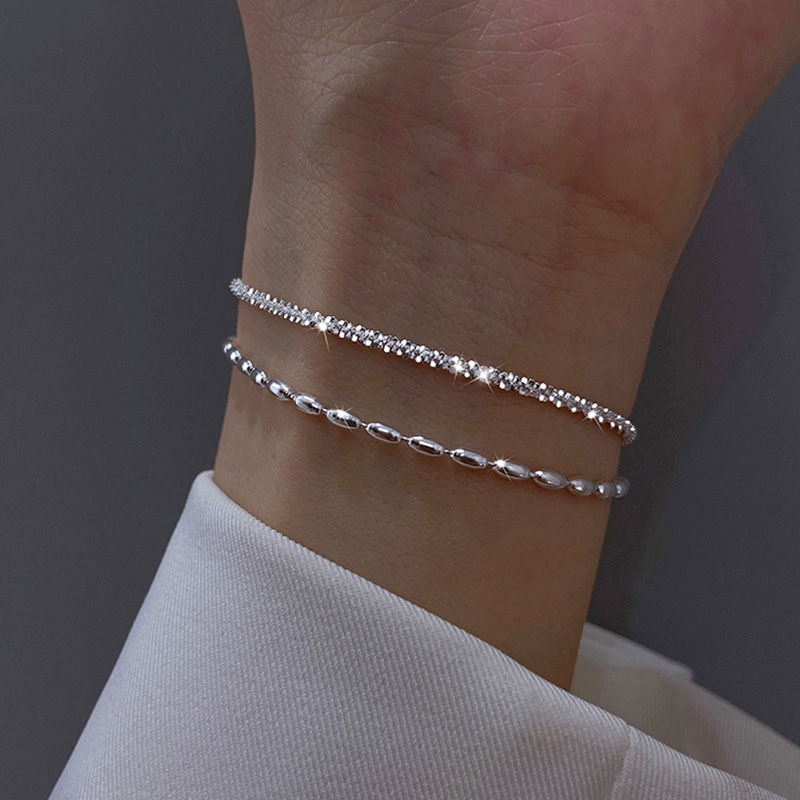 Miniatura: New Fashion 925 Sterling Silver Double Layer Bracelet Beads Exquisite Simple Wom