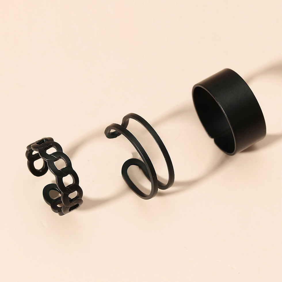 Miniatura: 3PCS Black Ring Joint Finger Chain Adjustable Jewelry Anneaux for Men Women Goth