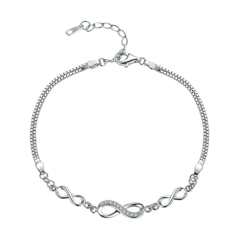 Miniatura: Pulseira Ajustável Bamoer em Prata de Lei 925, Símbolo do Infinito e Zircônia.