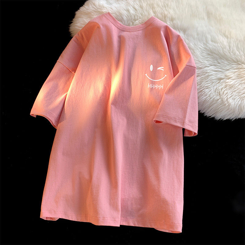 Thumbnail: Men Women's Smiling Face Funny Fashion Couple Short Sleeved T-shirt American Bas