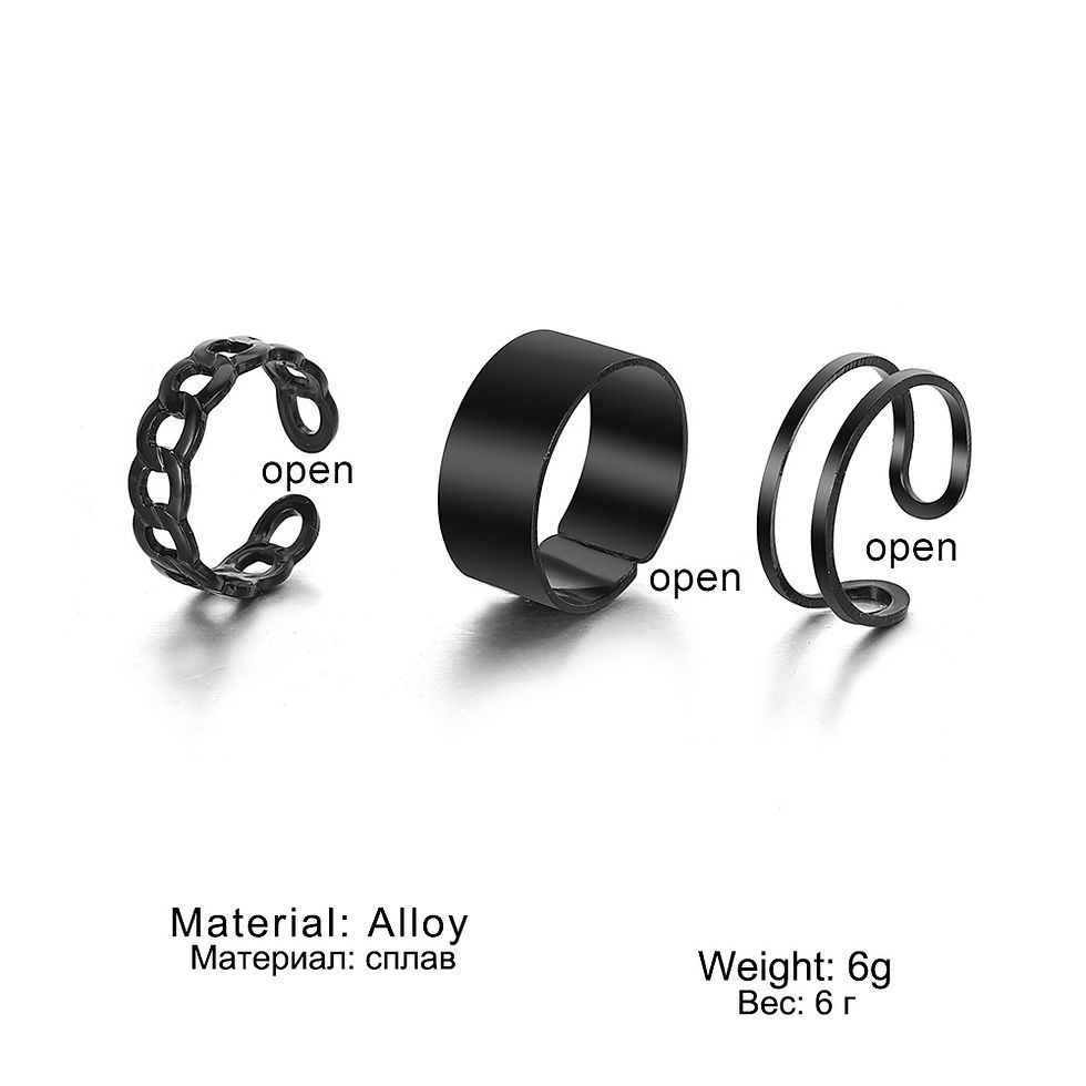 Miniatura: 3PCS Black Ring Joint Finger Chain Adjustable Jewelry Anneaux for Men Women Goth