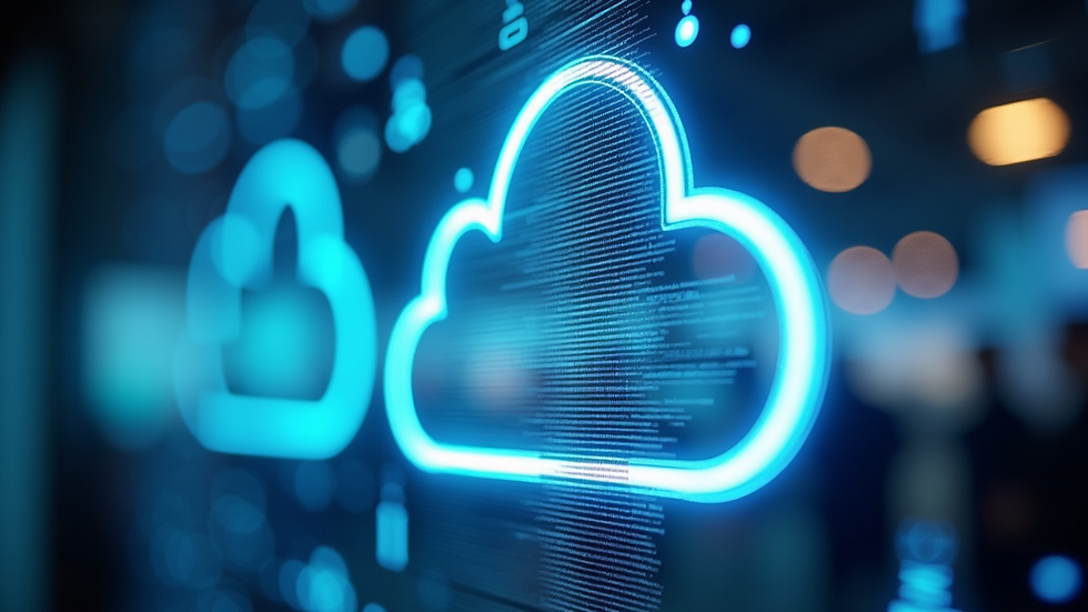 Close-up view of a cloud computing service demo at a tech expo