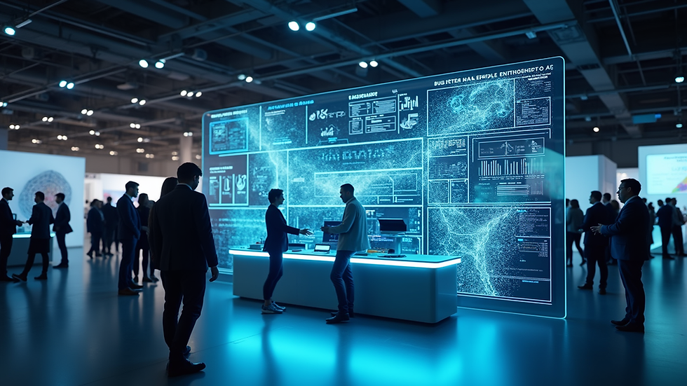 High angle view of a tech booth displaying automation software at an expo