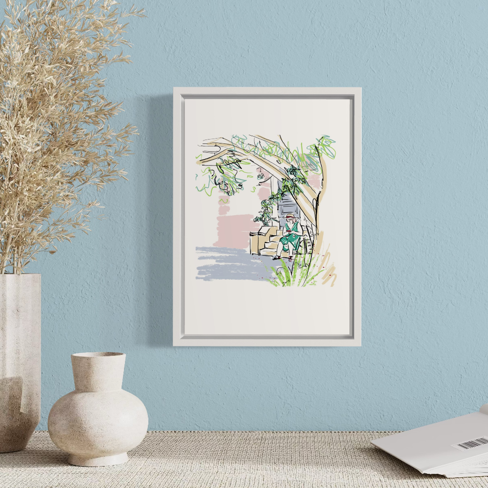 Modern art print of woman drawn in pastel colours