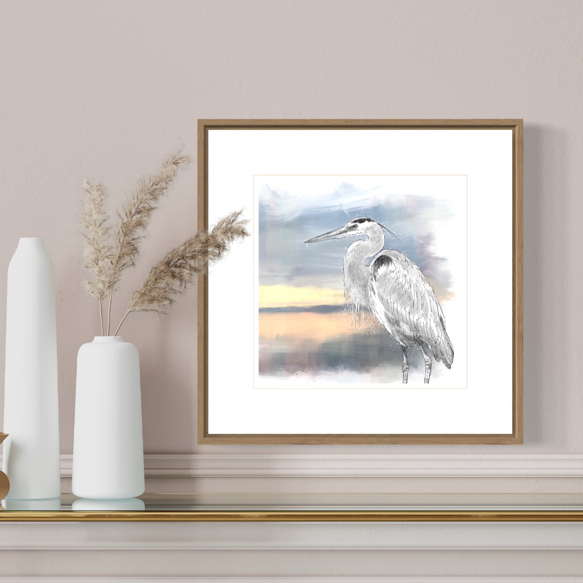 Framed heron print