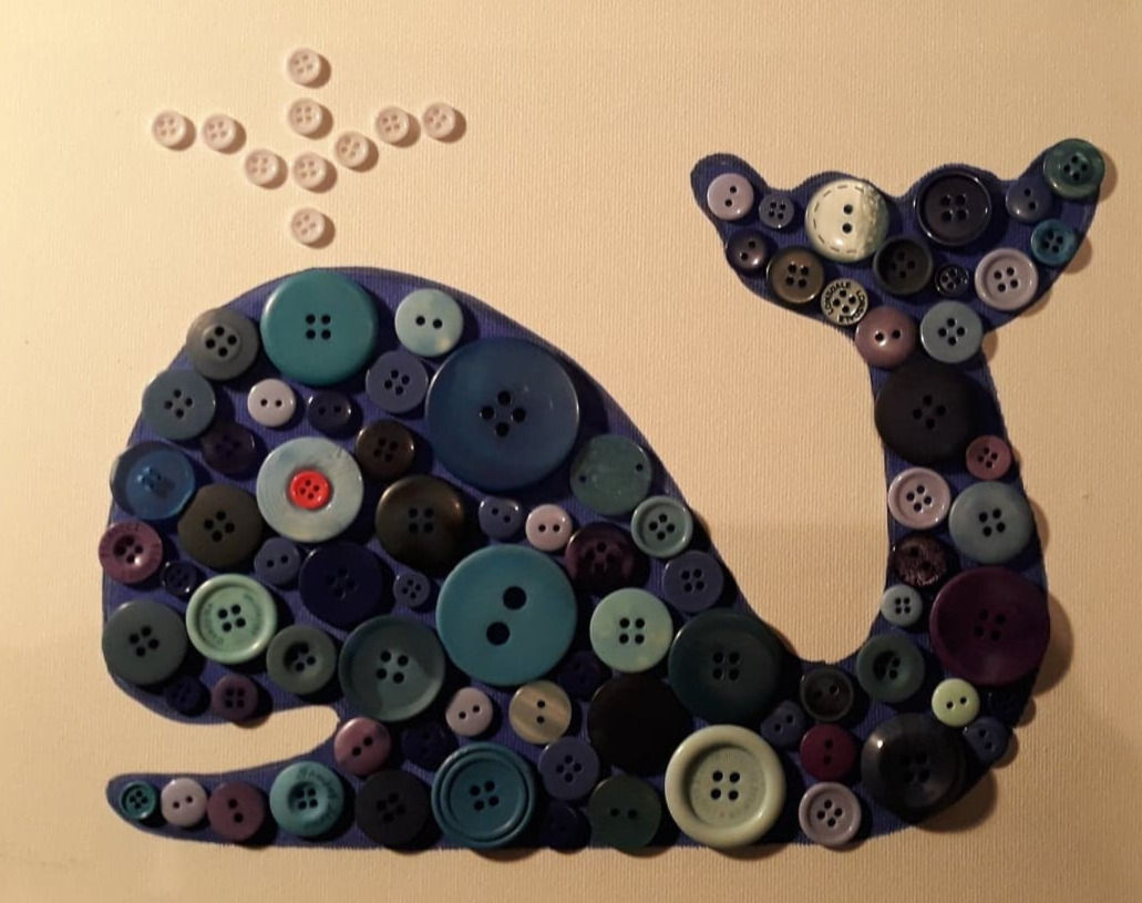 kit button art sur toile baleine bleue