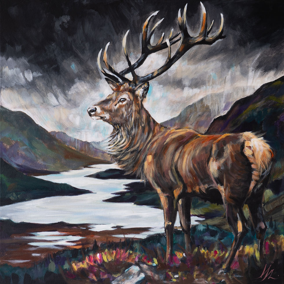 deer standing proudly looking out over the vast Scottish landscape on a hill