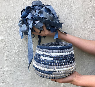 Fabric basket with strips.jpeg