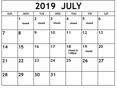 July 2019 Business Hours