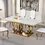 Thumbnail: Elegant white marble gold dining table with matching chairs.