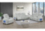 Light grey reclining sofa, loveseat, armchair in a modern living room.