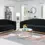 Thumbnail: Black tufted velvet living room sofas with modern decor and coffee table.