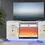 Thumbnail: White TV stand with gold accents, blue light, and fireplace effect.