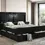 Thumbnail: Modern black slatted Yazan Bed Frame with pillows in a bright bedroom.
