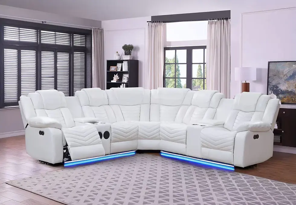 Thumbnail: White sectional sofa with blue LED underglow in a modern living room.