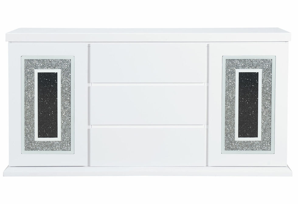Thumbnail: White dresser featuring sparkling drawer fronts and three horizontal panels.
