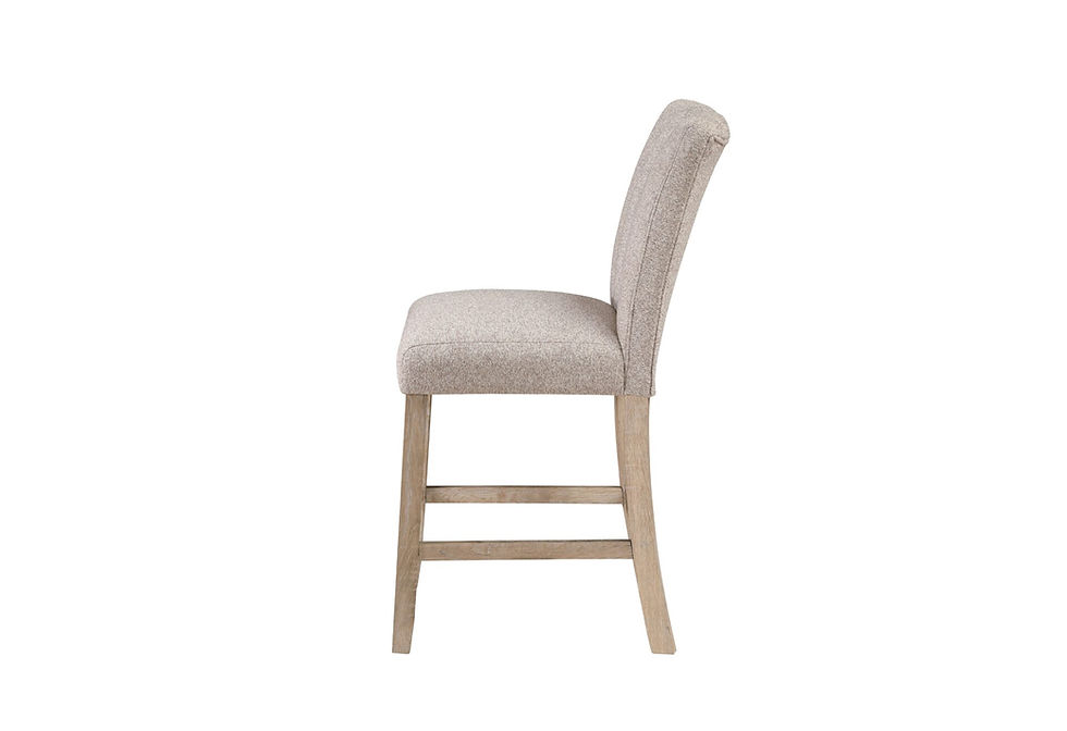 Thumbnail: Light beige upholstered bar stool with wooden legs, side view.