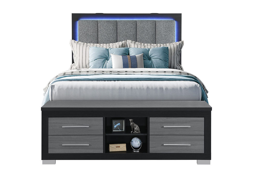 Thumbnail: Modern king-size bed with LED headboard and storage footboard.