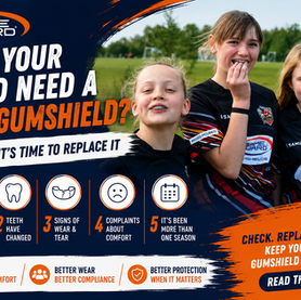 Does your child need a new gumshield infographic showing five signs to replace a junior sports mouthguard for improved fit, comfort and protection.