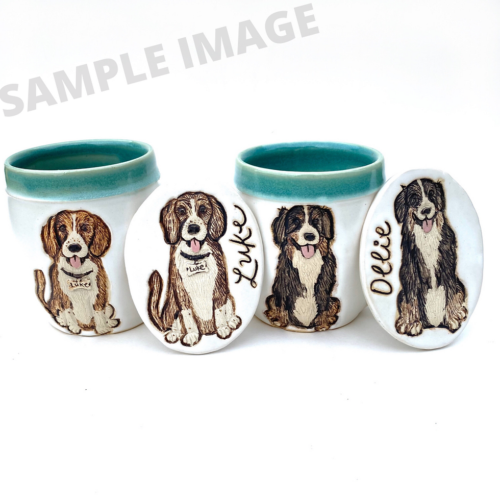 Thumbnail: Two Pet Mug, Custom Pet Portrait Pottery, Personalized, Handmade Pet Memorial