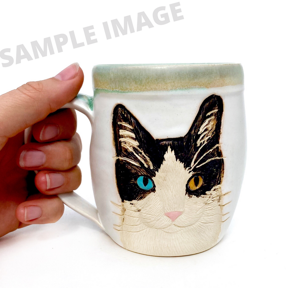 Thumbnail: Custom Pet Portrait, TWO PETS Pottery Mug, Personalized Gift