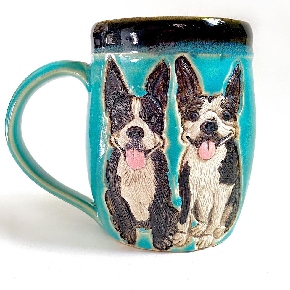 Thumbnail: Two Pet Mug, Custom Pet Portrait Pottery, Personalized, Handmade Pet Memorial