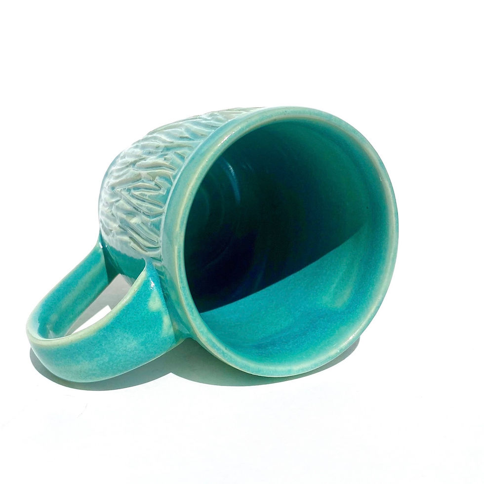 Thumbnail: Tree Bark Carved Mug, Turquoise blue, Pottery mug