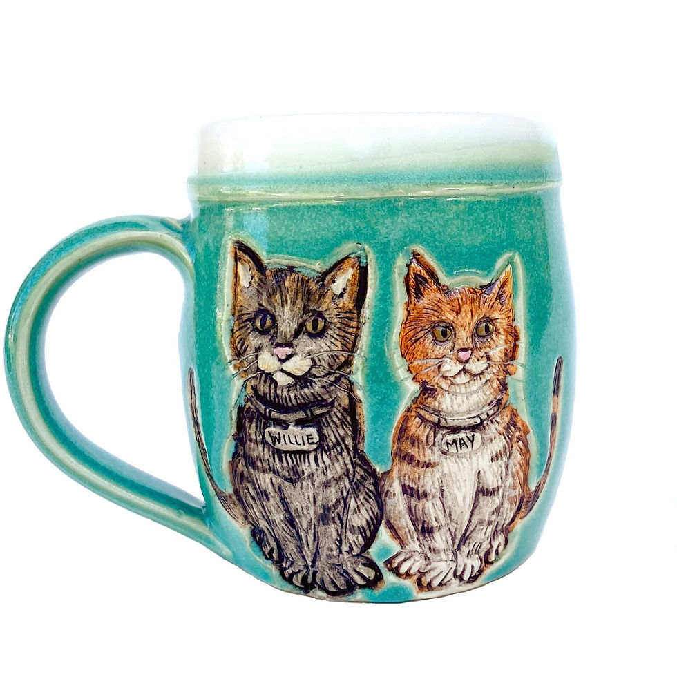 Thumbnail: Custom Pet Portrait, TWO PETS Pottery Mug, Personalized Gift