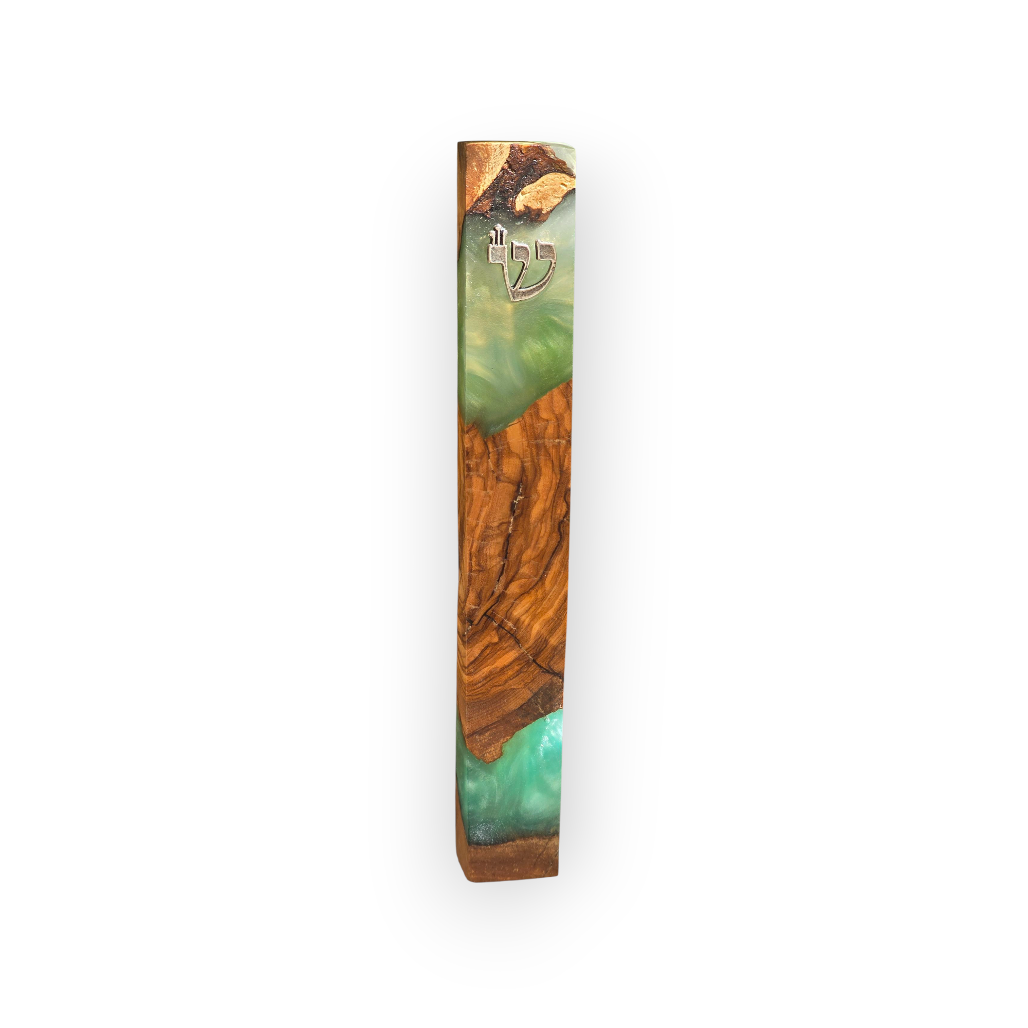 Olive wood mezuzah combined with epoxy