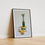 Miniatura: Minimalist basil kitchen art with olive oil bottle on cutting board and fresh leaves rustic culinary herb print