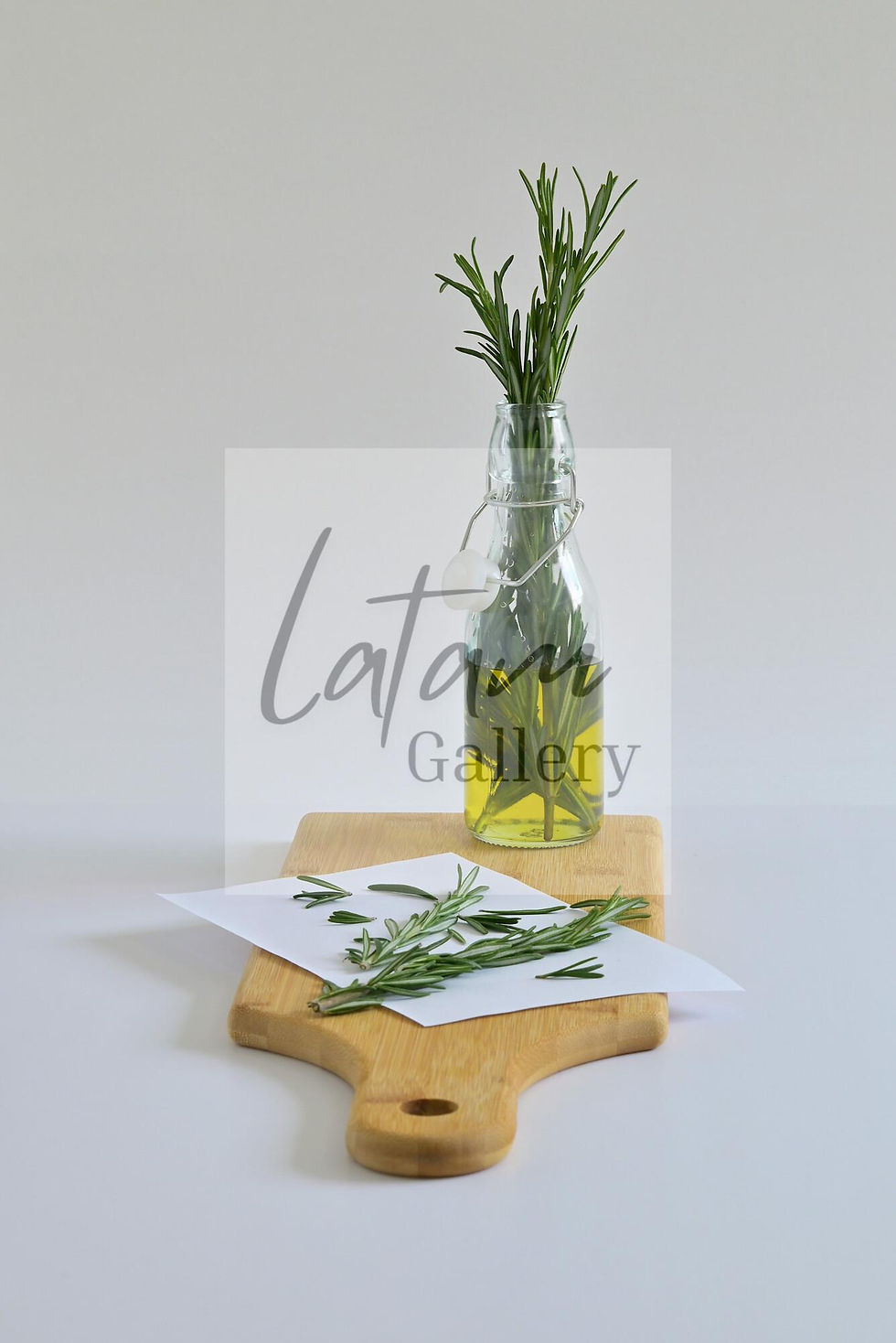 Miniatura: Rosemary Herb Kitchen Wall Art with olive oil and cutting board rustic minimalist kitchen decor