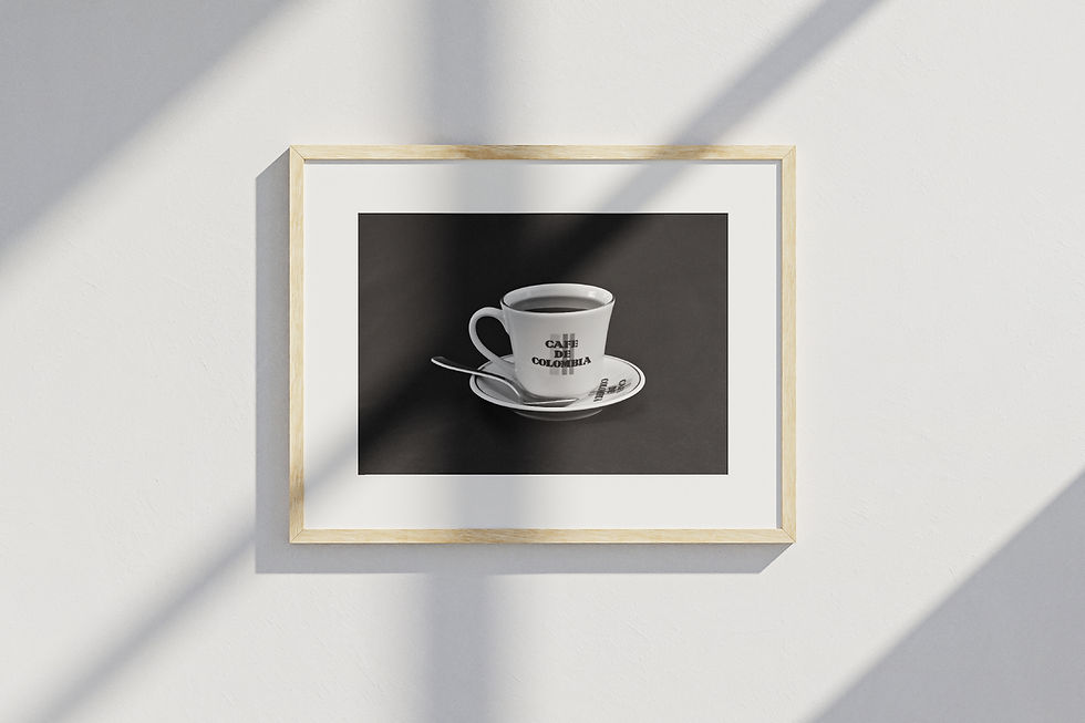 Miniatura: Coffee Cup of Cafe de Colombia in black and white with Black Coffee