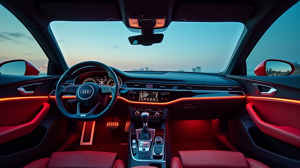 Eye-level view of Audi interior with customizable ambient LED lighting