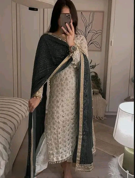 Thumbnail: Resham Trendy Pakistani Fabulous Sequin embroidery Semi-Stitched Suits