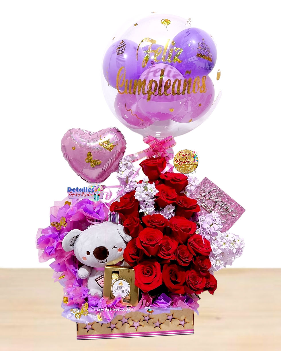 Detalle Personalizado con Rosas Naturales, Peluches y Chocolates