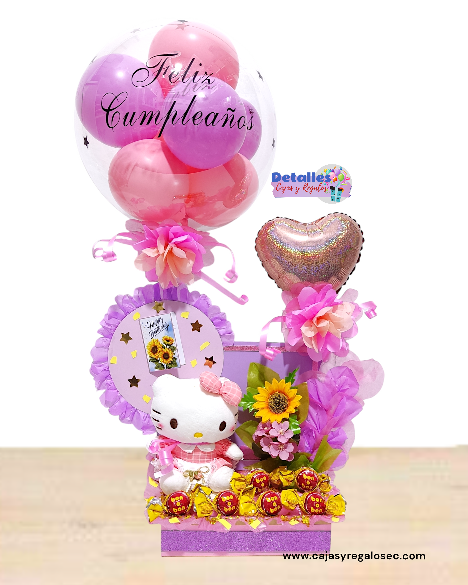 Detalle Personalizado Hello Kitty - Arreglo con Chocolates y Globos - Ecuador